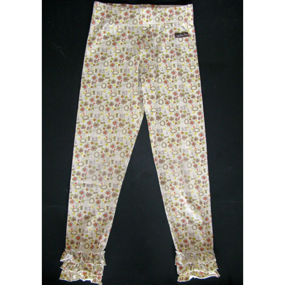 Matilda Jane girls leggings 8 10 You & Me cream beige flower Minny Minnie pants
